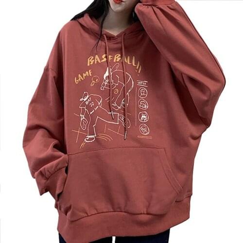 Spring Autumn Casual Thin Women Hoody Print Manga Harajuku Baseball Games Lady Sweatshirt Loose Long Sleeves Pullover Female