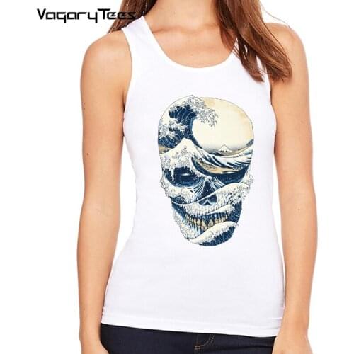 The Great Wave off Skull Print knitted Tank Tops Casual Top Summer women 2021 Female Streetwear Tops