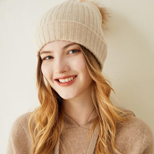 100% Cashmere And Wool Knitted Womens Winter Hat Beanies Female Fashion Skullies Casual Soft Caps Thick Warm Hats Girls Cap