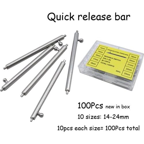 100PCS Stainless Steel Quick Release Spring Pins for Watch Band Watch Repair Tool Strap Pins Bar 14 15 16 17 18 19 20 21 22 24mm