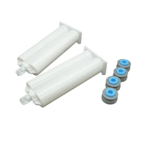 2pcs 50ml Cartridge Empty Dual-Barrel 1:1 AB Glue Tube with Cap and Sealing Pistons for Glue Gun 50ml 1:1 Manual Caulking Gun