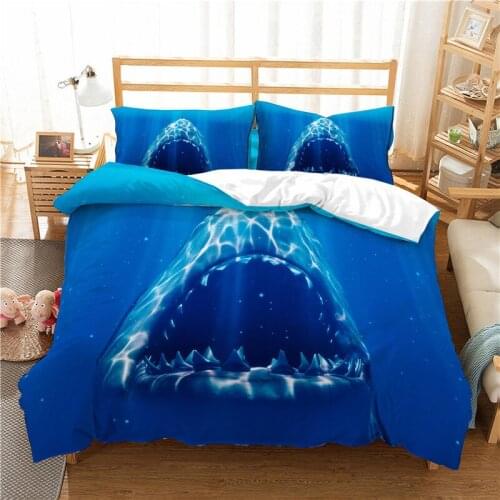Big mouth shark print duvet cover set Twin size cartoon bedding set Queen size Bedclothes 3pcs Microfiber Fabric