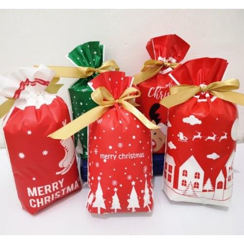 5/10Pcs 15*23cm Christmas Candy Cookie Packing Bag New Year Gift Bag Xmas Santa Claus Gift Biscuits Plastic Bags For Party Decor