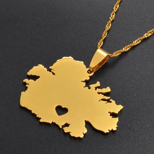 Anniyo Antigua Map With Heart Pendant Necklaces Gold Color Charm Jewelry Gifts #018821