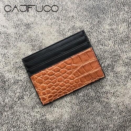 CAJIFUCO Yellowish Brown Real Crocodile Skin Porte Carte Ultrathin Genuine Leather Credit Card Holder Classic Coin Purse
