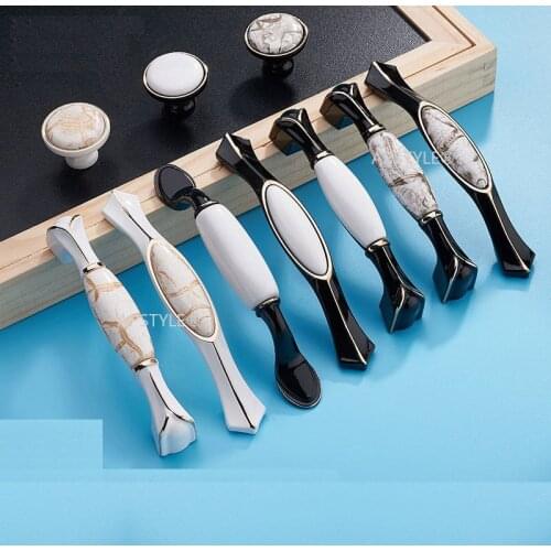 Cupboard Kitchen Hardware 96mm/128mm Nordic Style Zinc Alloy Ceramic Drawer Cabinet Knob Wardrobe Door Handle