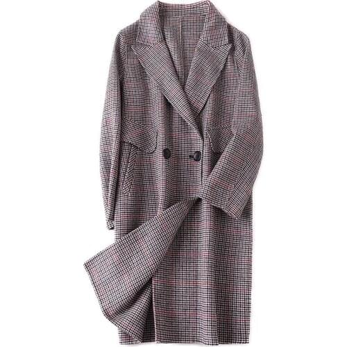 Stripe Double-sided Wool Coat Spring Autumn Long Slim Woman Winter Coat Wool Jacket Female Wool Parkas Woolen Coat Belt Overcoat