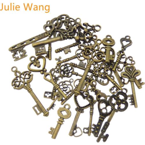 Julie Wang 24PCS Mixed Alloy Antique Bronze Key Shape Charms Neckalce Pendant Bracelets Findings Jewelry Making Accessory