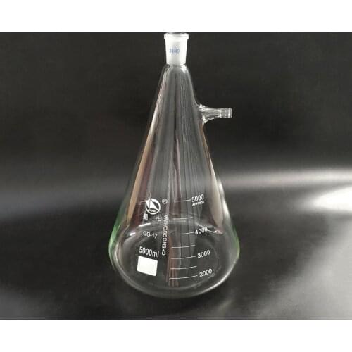 Filtering flask with side tubulature,Capacity 5000ml,Ground mouth 24/40,Triangle flask with tubules,Filter Erlenmeyer bottle