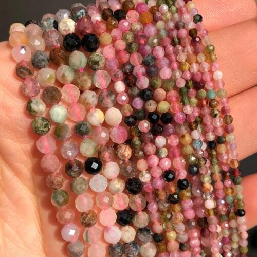 Natural Stone Faceted Tourmaline Round Loose Spacer Beads for Jewelry Making Diy Bracelet Necklace Accessories 2 3 4mm 15 Inches