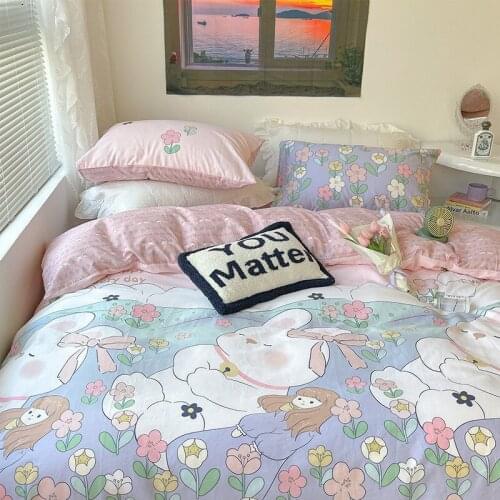 Floral Cotton Bedding Set Flower down Quilt Cover pillowcase Four-Piece Cartoon Cotton Cute and Fresh Girly Childrens Bedding