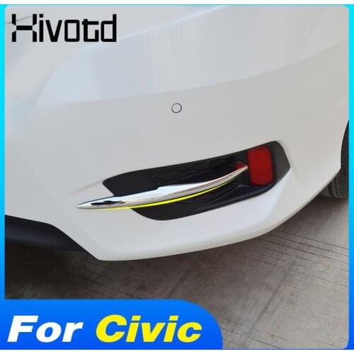 Hivotd Chrome Car Fog Lights Trim Strip Front Rear Lamp Eyebrow Frame Decoration Accessories For Honda Civic 10th 2016-2021