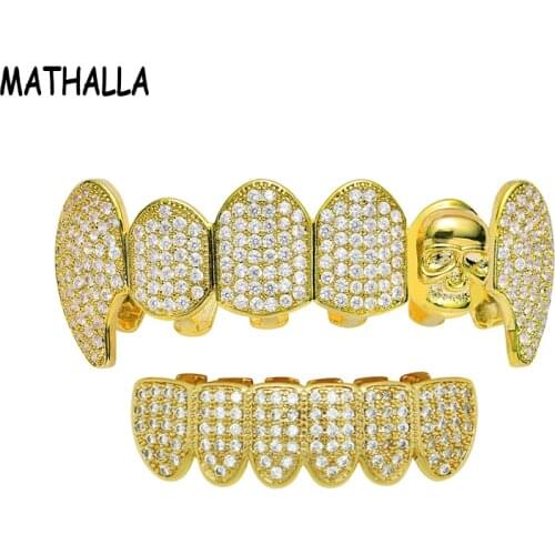 MATHALLA Micro Pave New Style Fangs Jesus Grillz With Bling AAA Cubic Zirconia Stone Grills