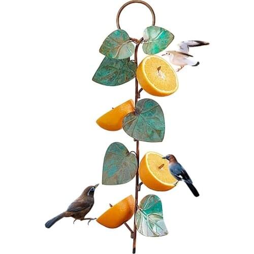 Bird Feeder for Outdoors Green Leaf and Oranges,Orange Fruit Bird Feeder,Outdoor Garden Metal Hanging Drinking Container