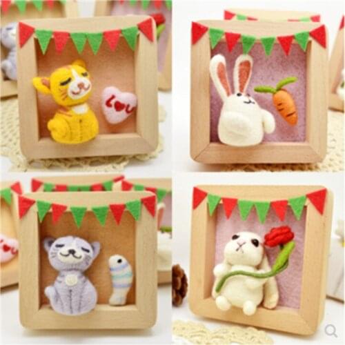 Cat and Rabbit Adult Birthday Gift Christmas Photo Frame wool needlepoint kit wool felt needle felting decoration craft needle