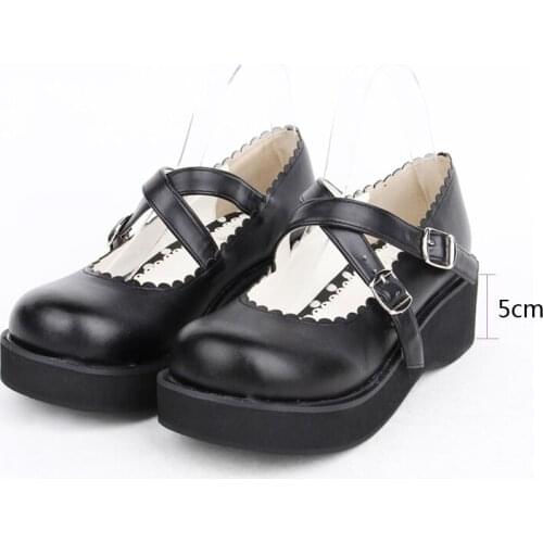Angelic imprint PU Leather Sweet High Heels Lolita Shoes Wedge Heel women shoes 35-39 9606