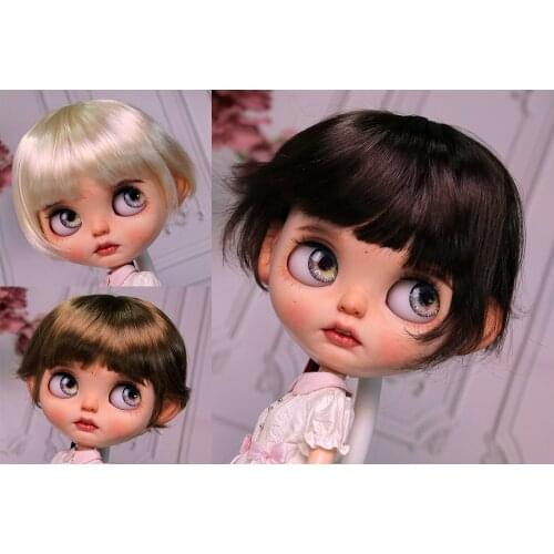 Blythes doll wig fits the 1/6 of the stylish new soft mohair imitation student hair wig with sisters hair in dark brown gold