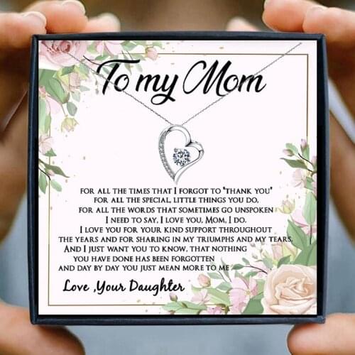 Mom Necklace for Women Jewelry Crystal Heart Pendant Necklace Female Friendship from Daughter Mothers Day Christmas Gifts