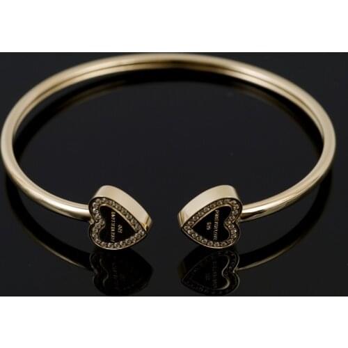 Trendy Two Heart Crystal Bangles For Women Men Stainless Steel Charm Womens Bracelet Wedding Party Luxury Jewelry Gifts