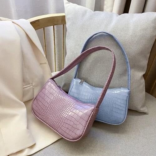 Fashion Retro Alligator Pattern Handbags PU Leather Casual Totes Shoulder Bags Female Elegant Solid Color Zipper Underarm Purse