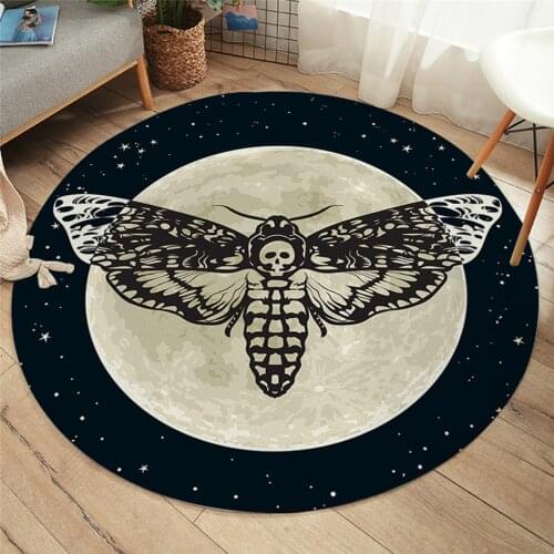 Fashionable 3D Printing Dead Moth Circle Area Carpet Gothic Skull Floor Mat Butterfly Moon Star Living Room Carpet Polyester Car