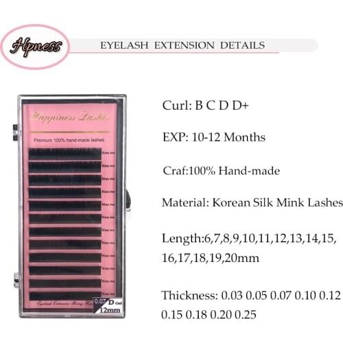 All Sizes False Eyelash Extensions Individual Soft Natural Long Mink Calssic Mink Black Material Lashes BCDD+ Curls 1 Tray/Lot