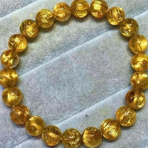 Genuine Natural Gold Rutilated Titanium Quartz Woman Bracelet 8.3mm Wealthy Clear Round Beads Jewelry From Brazil AAAAAAA