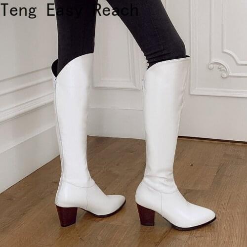 New Winter Knee High Boots Women with Thick Boots Long Was Thin Woman High Simple Female Boots White Plus Size 33-43