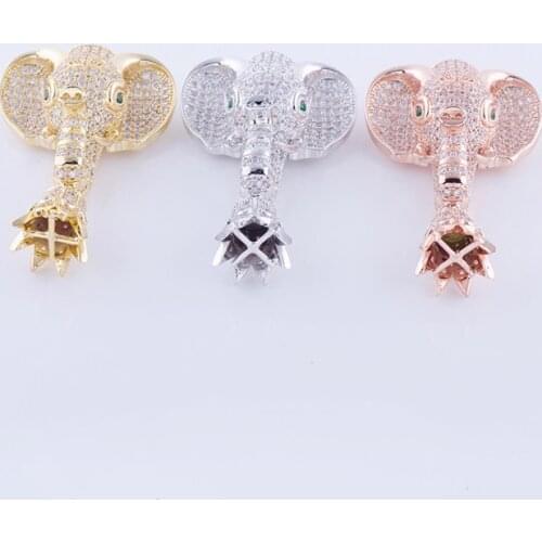 Womens 32mmx50mm Elephant Paved CZ beads Necklace Pendant Connector DIY Jewely accessories