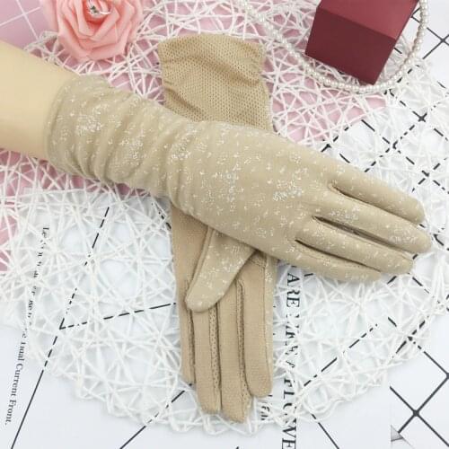 Summer Medium Long Cotton Gloves Women Short Driving Sun Protection Luvas Guantes Lady Non-slip Touch Screen Thin Mittens H3107