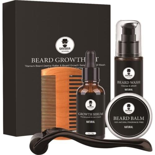 ENVISHA Beard Oil Beard Growth Kit Beard Care Grooming Kit For Men Barbe Grow Set Moustache Nourishing Enhancer With Comb Roller