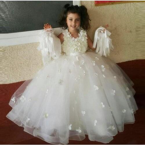 3D Flower Girl Dresses Jewel With Butterfly Applique Pageant Dresses Back Zipper Tiered Ruffle Girl Celebrity Custom Party Dress