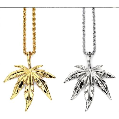 Hip Hop Charm Hemp Leaf Necklaces Men Women Weed Herb Chains Hip Hop Jewelry Gifts #274166