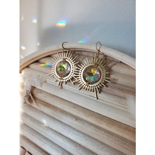 Gold Plated Sun Suncatcher Earrings | Celestial Crystal Dangle Earrings| Handmade Jewelry, Mystical Jewelry