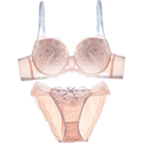Romance Flower Lace Womens Japanese Bra & Panties Set Wirefree Soft Underwear Sleep Intimates Set Lolita