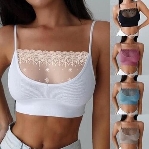 Sexy Lace Cropped Tops Summer Fashion Womens Spaghetti Strap Camis Tank Tops Fashion Patchwork Camisole Tee Tos 2021 New