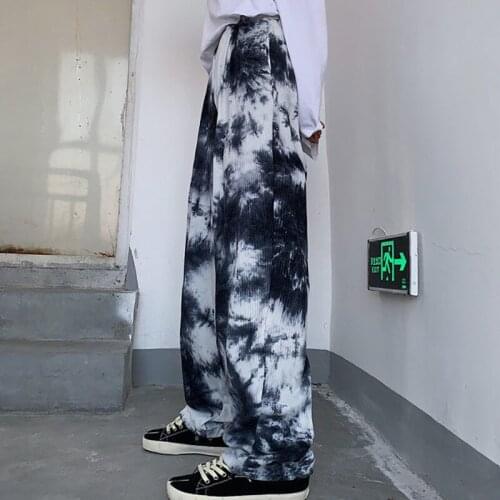 Harajuku tie-dye loose straight wild pants female student ins was thin retro high street was thin wide-leg pants trend Y2K TOPS