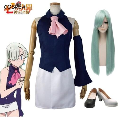The Seven Deadly Sins Elizabeth Liones Cosplay Costumes Waitress Uniform Sets Shoes Wig Girls Women Halloween Carnival Party