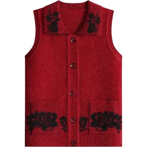 Spring Autumn Sweater Vests Women Middle-Aged Elderly Sleeveless Knitted Waistcoat Jacket Women grandma Loose Cardigan Vests