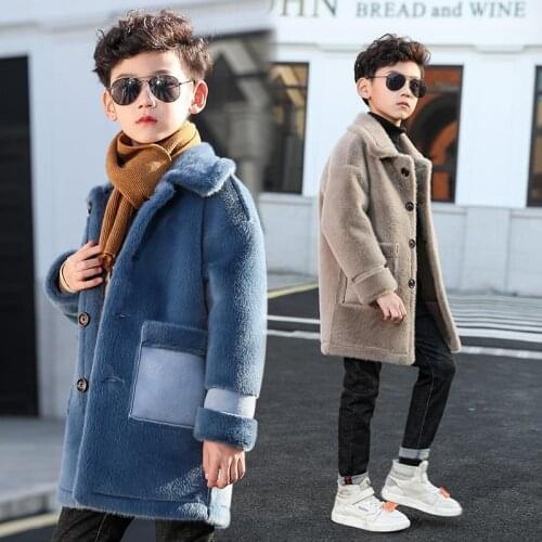 4-16T Boys Woolen Coat Cashmere Coat For Winter 2020 New Fashion Fur Woolen Warm Jackets High Quality