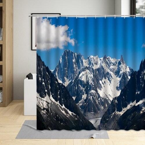 Winter Shower Curtains Snow Mountain Snowfield Forest Natural Scenery Bathroom Home Decor Polyester Cloth Hanging Curtain Sets