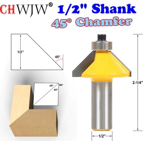 1pc 1/2" Shank High Quality 45 Degree Chamfer & Bevel Edging Router Bit Wood Cutting Tool woodworking router bits - Chwjw