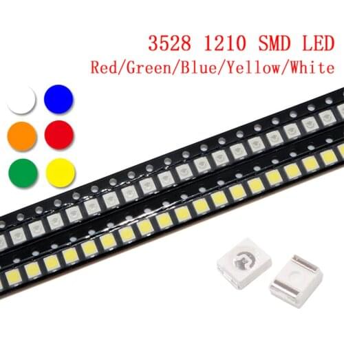 100pcs Super Bright 3528 1210 SMD LED Red/Green/Blue/Yellow/White/UV/ICE LED Diode
