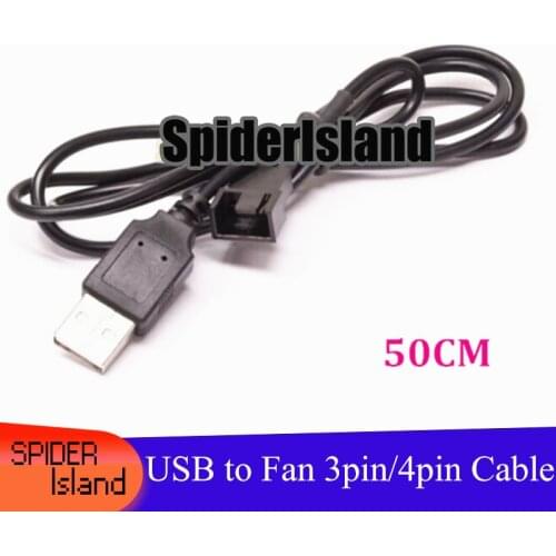 20pcs Brand NEW High Quality 50CM USB to Fan 3Pin/4Pin 5V Adapter Cable Free shipping