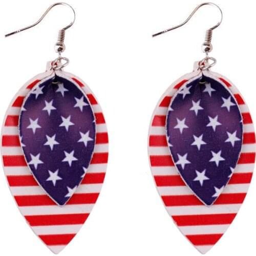 ZWPON 2020 New American Flag Leather Earrings Fashion Jewelry Stripe PU Leather Teardrop Statement Earrings Independence Day