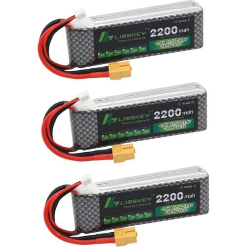 3PCS Limskey Power Brand New Lipo Battery 11.1V 2200 mAh 25C MAX 50C 3S T Plug for RC Car Airplane T-REX 450 Helicopter Part