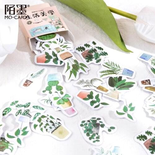 45pcs/box potted green plants decorative stickers Life aesthetics plant Handbook sticker DIY diary photo album day seal sticker