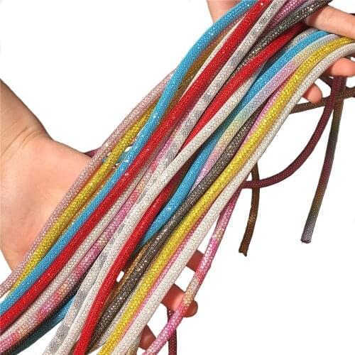 6Mm Rhinestone Rope Shiny Glass Diamond Round Tube Trims Diy Clothing Drawstring For Hoodie Trousers Sandals Bag Decoration Belt