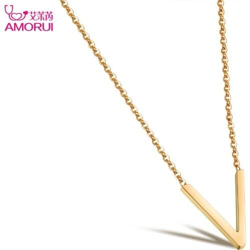 AMORUI Stainless Steel V Choker Pendant Necklace Gold/Silver Color Necklaces Pendants for Women Fashion Jewelry Collier Femme