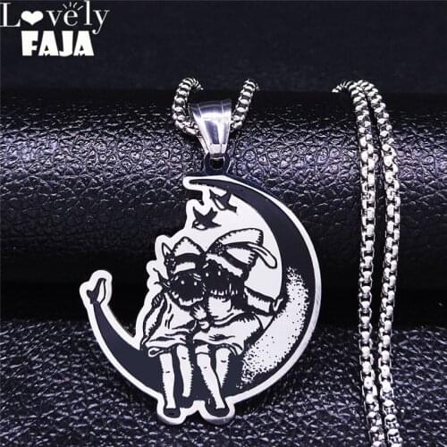 2021 Dark Moon Twins Stainless Steel Chain Necklaces Women/Men Black Silver Color Pendant Necklace Jewelry cadenas mujer NXS02